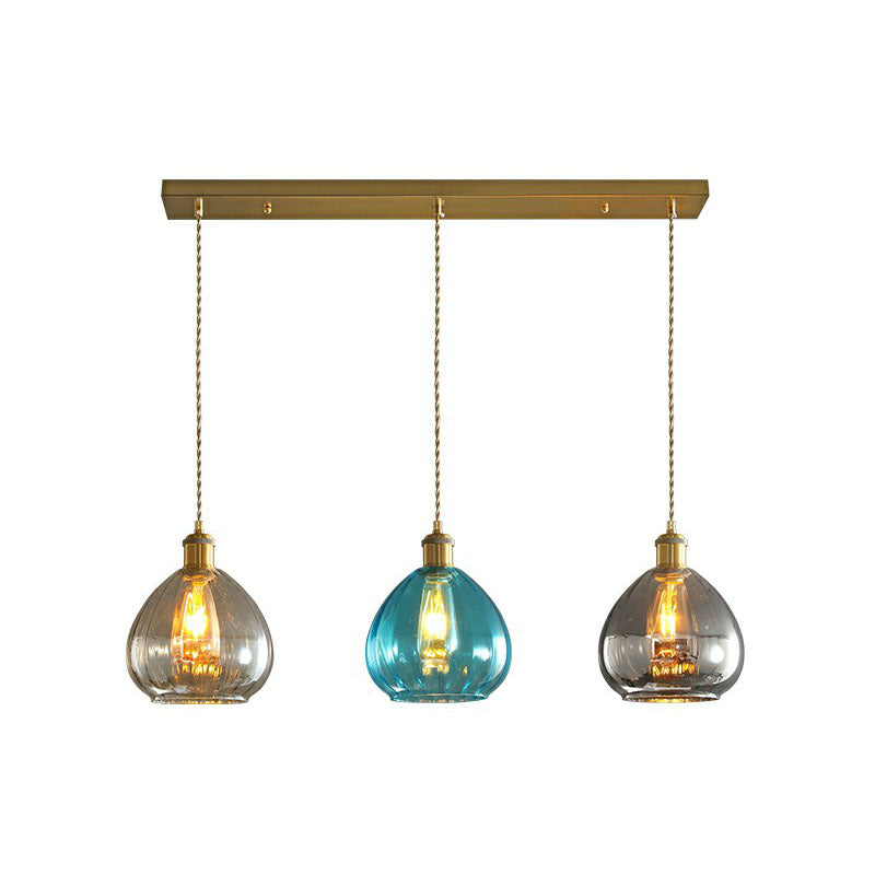 Traanvormige glazen cluster hanger postmoderne 3 lichten messing afwerking hangende lamp