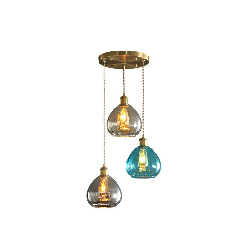 Traanvormige glazen cluster hanger postmoderne 3 lichten messing afwerking hangende lamp