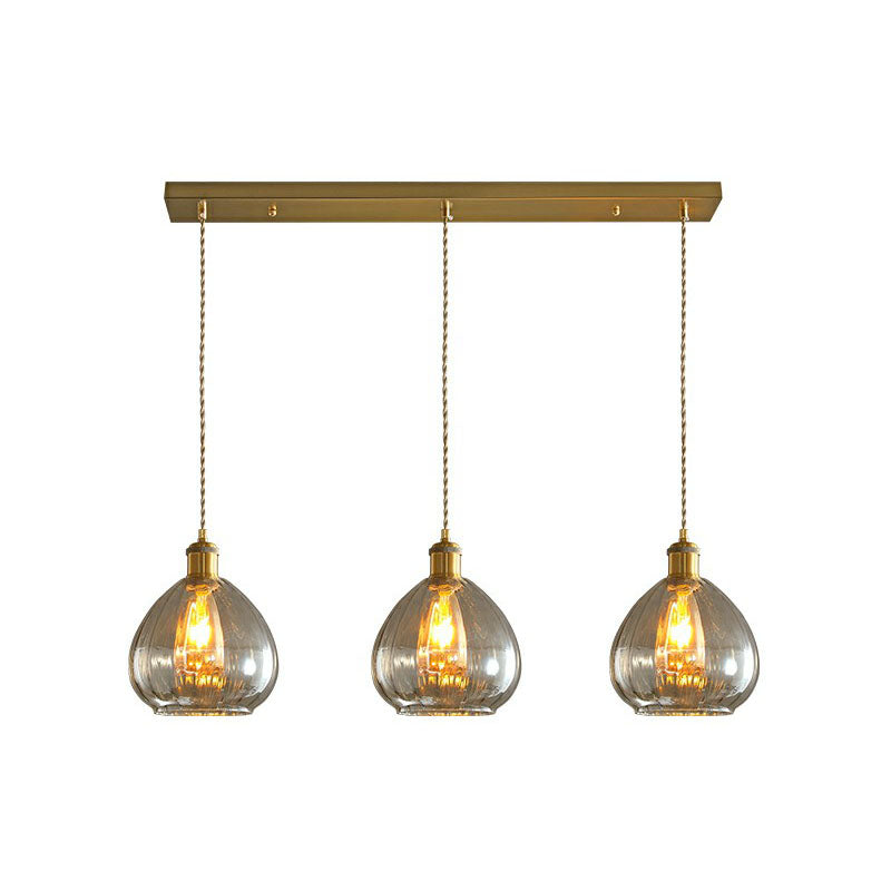 Traanvormige glazen cluster hanger postmoderne 3 lichten messing afwerking hangende lamp