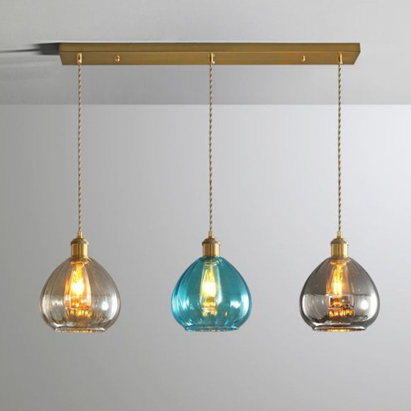 Traanvormige glazen cluster hanger postmoderne 3 lichten messing afwerking hangende lamp