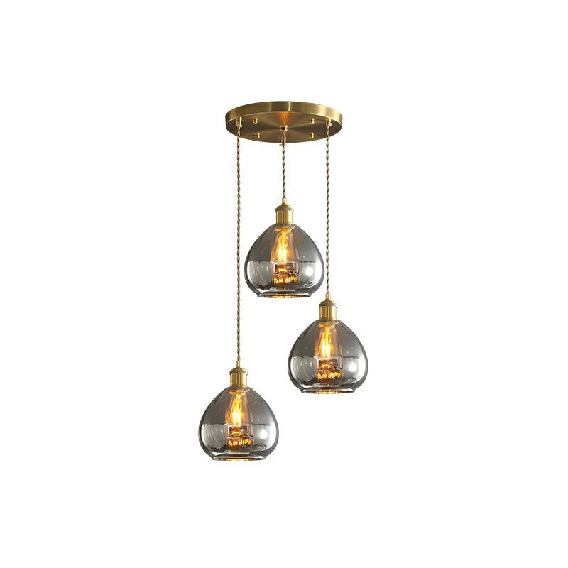 Traanvormige glazen cluster hanger postmoderne 3 lichten messing afwerking hangende lamp