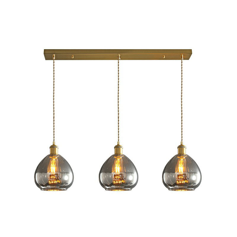 Traanvormige glazen cluster hanger postmoderne 3 lichten messing afwerking hangende lamp