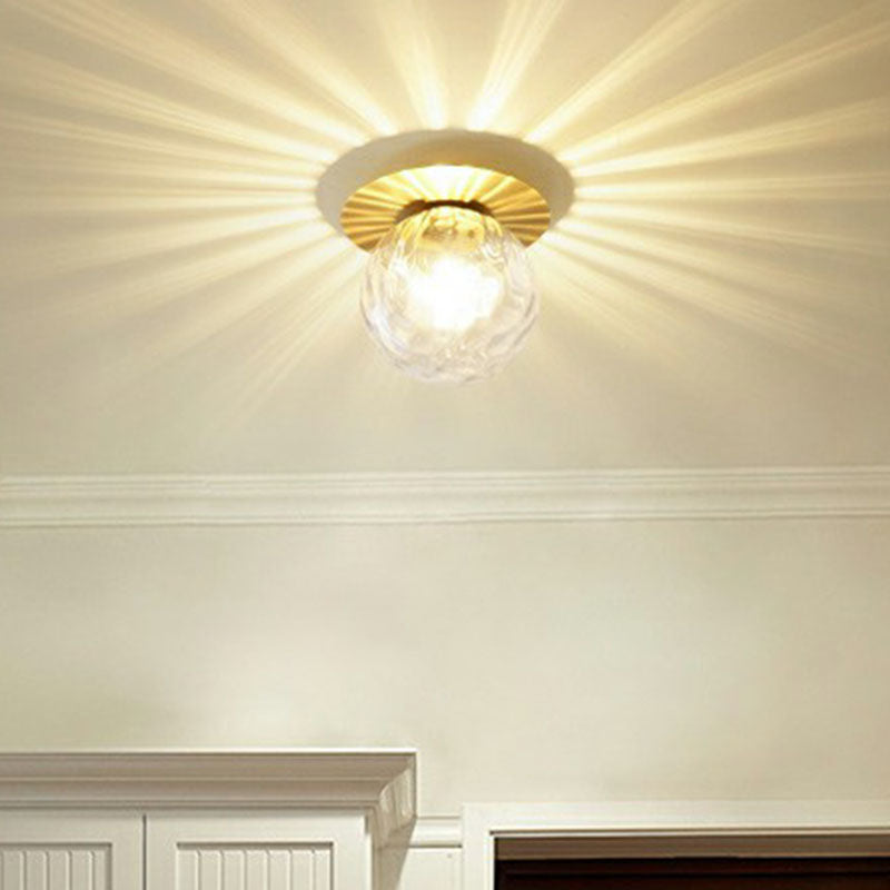 Water Glass Ball Ceiling Light Simplicity 1 Head Gold Finish Semi Flush Mount Light for Balcony