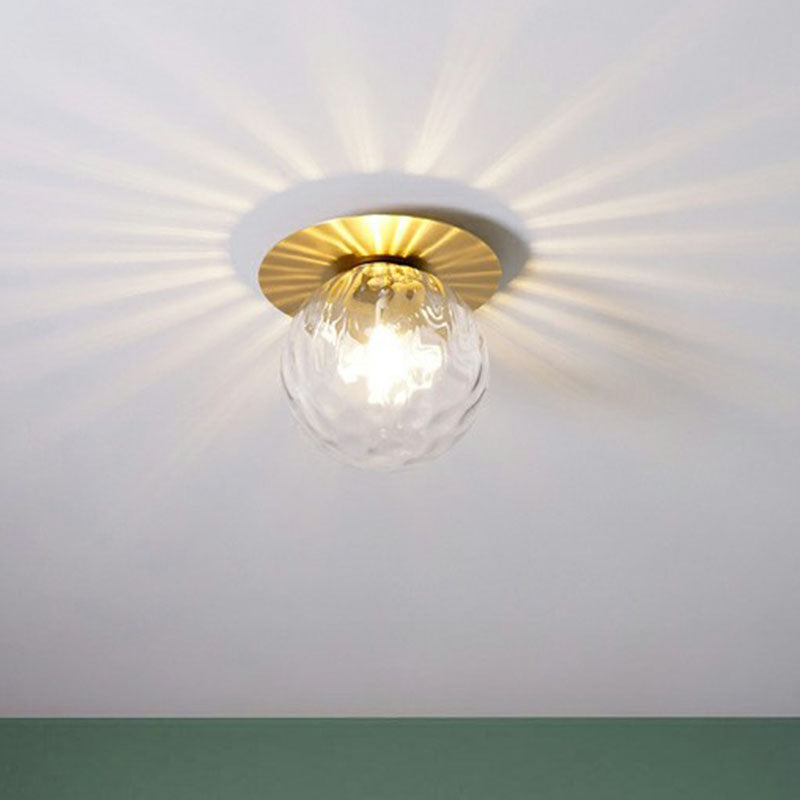 Water Glass Ball Ceiling Light Simplicity 1 Head Gold Finish Semi Flush Mount Light for Balcony