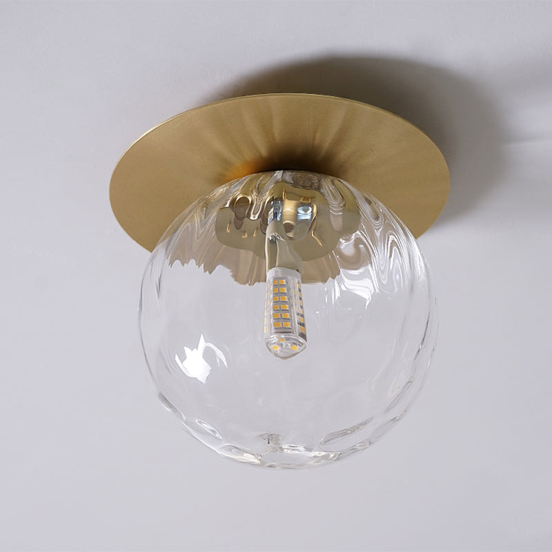 Water Glass Ball Ceiling Light Simplicity 1 Head Gold Finish Semi Flush Mount Light for Balcony