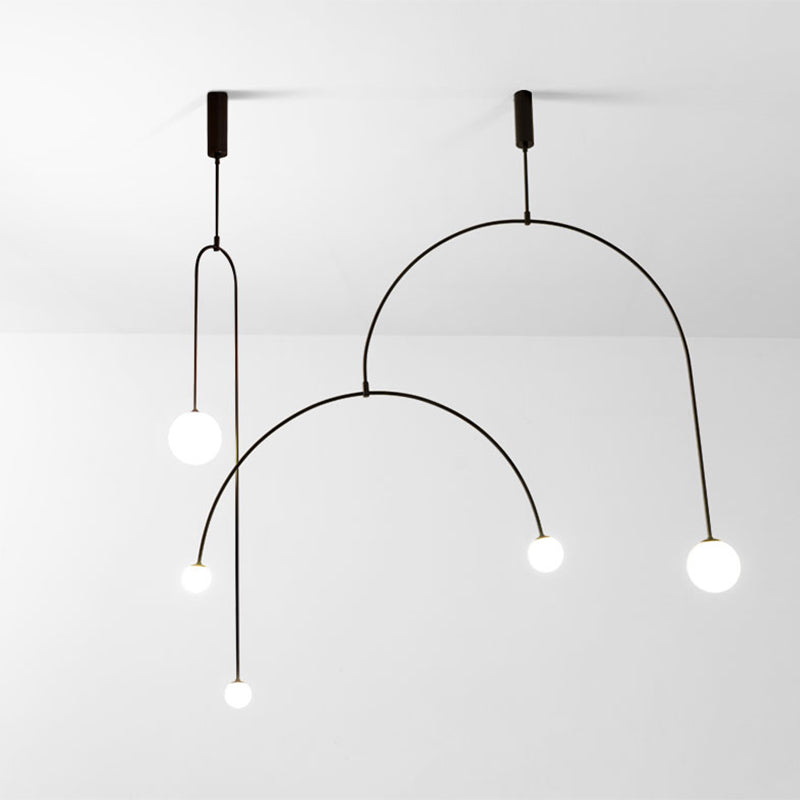 Simplicity 3 Lights Chandelier Black Arched Pendant Lamp with Ball White Glass Shade