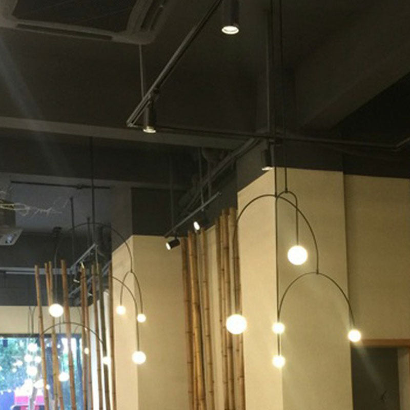 Simplicity 3 Lights Chandelier Black Arched Pendant Lamp with Ball White Glass Shade