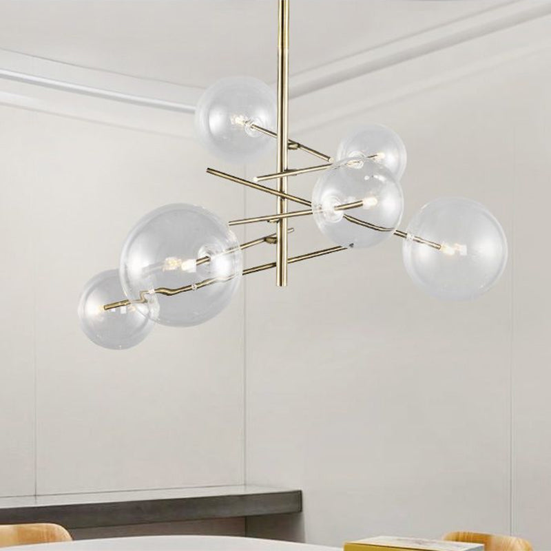 Bolle trasparente lampadario in vetro nordico 6 teste oro finitura appesa per sala da pranzo