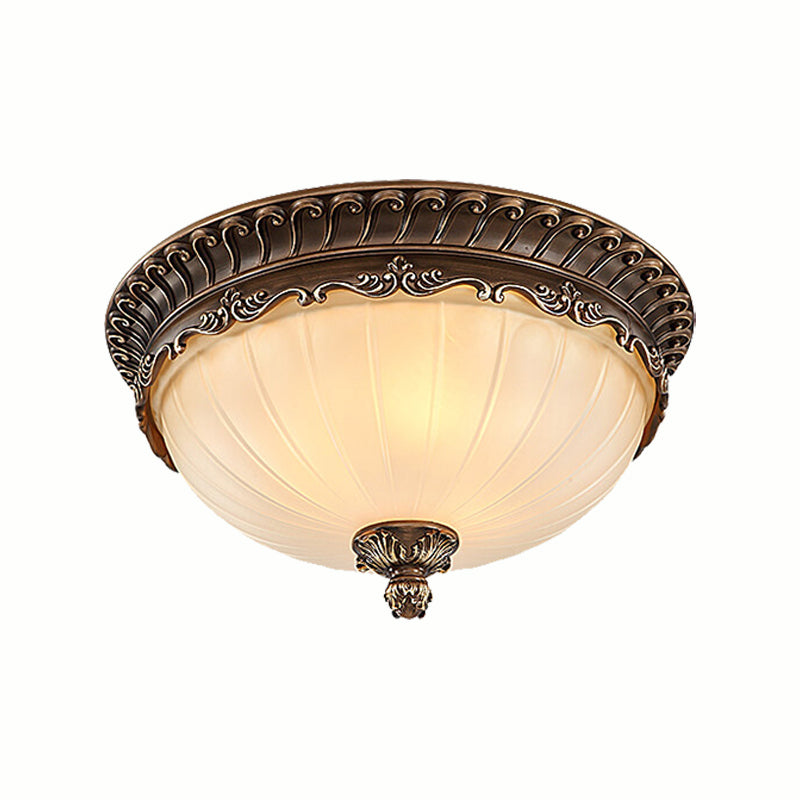 3 Lights Living Room Ceiling Light Fixture Traditional Bronze Flush Mount with Bowl Frosted Glass Shade, 12"/14"/19" Wide