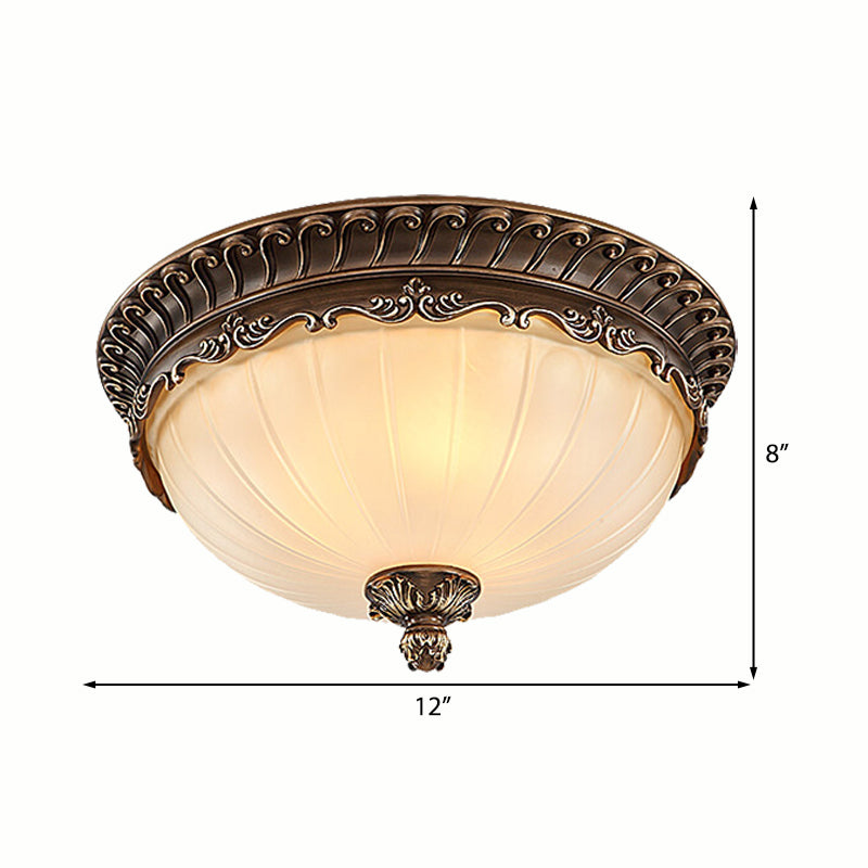 3 Lights Living Room Ceiling Light Fixture Traditional Bronze Flush Mount with Bowl Frosted Glass Shade, 12"/14"/19" Wide
