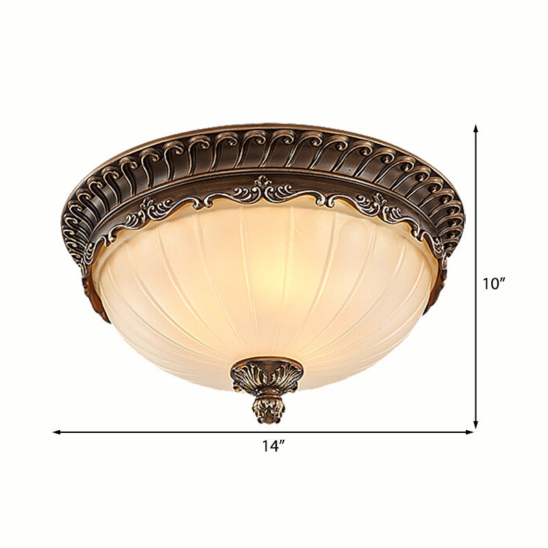 3 Lights Living Room Ceiling Light Fixture Traditional Bronze Flush Mount with Bowl Frosted Glass Shade, 12"/14"/19" Wide
