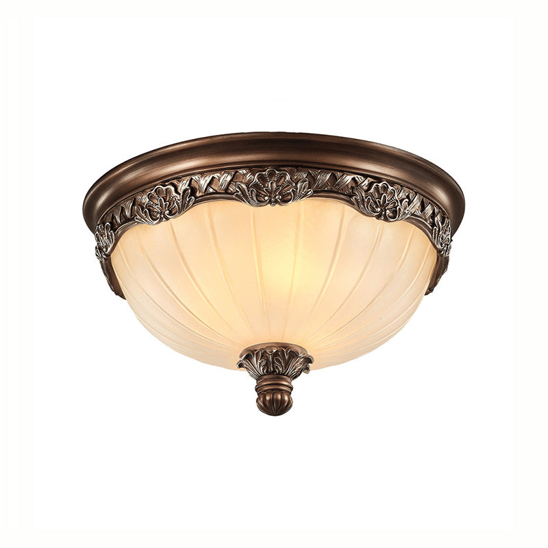 3 Lights Bedroom Ceiling Mounted Fixture Classic Black Flush Light with Bowl Frosted Glass Shade, 14"/18" Wide