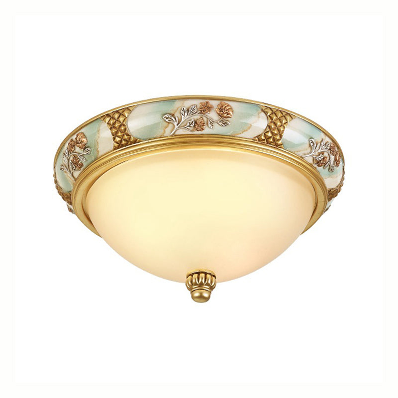 Plafonnier de salon en forme de bol, verre givré traditionnel, 3 lumières, éclairage de plafond en laiton, 15 "/ 19" de large