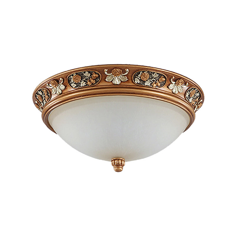 Luminaire encastré traditionnel en forme de bol en verre givré à montage au plafond à 3 lumières marron pour chambre à coucher, 15"/19" de large