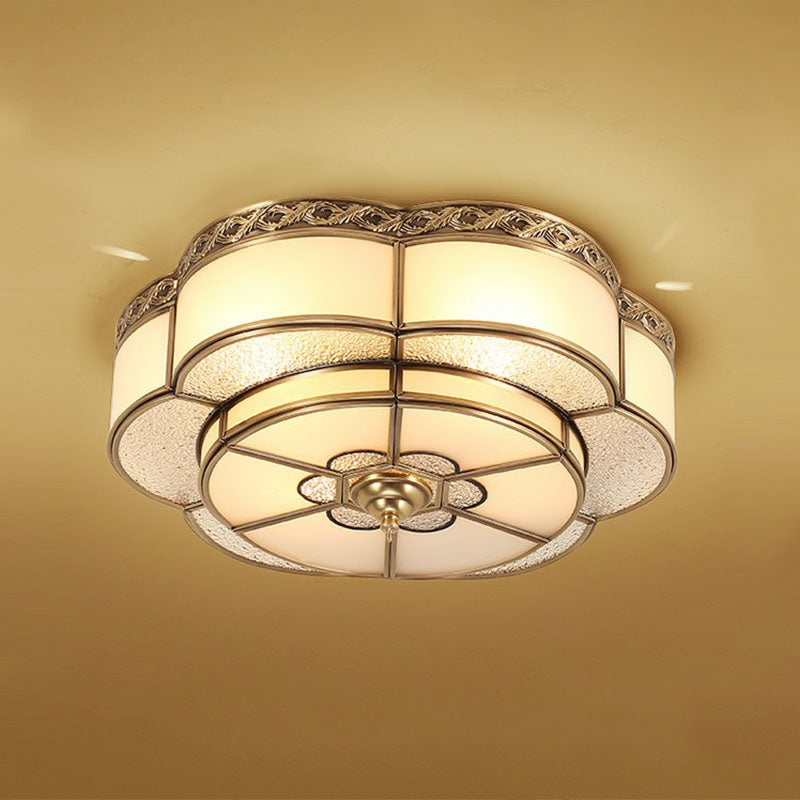 Flower Corridor Ceiling Mount Lamp Traditional Frost Glass Brass Finish Flush Light Fixture