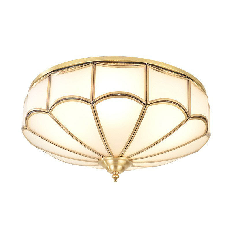 Scalloped Flush Ceiling Light Minimalistic White Glass Flush Mount Lighting Fixture