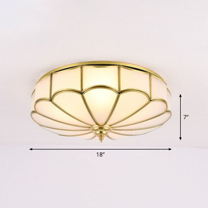 Scalloped Flush Ceiling Light Minimalistic White Glass Flush Mount Lighting Fixture