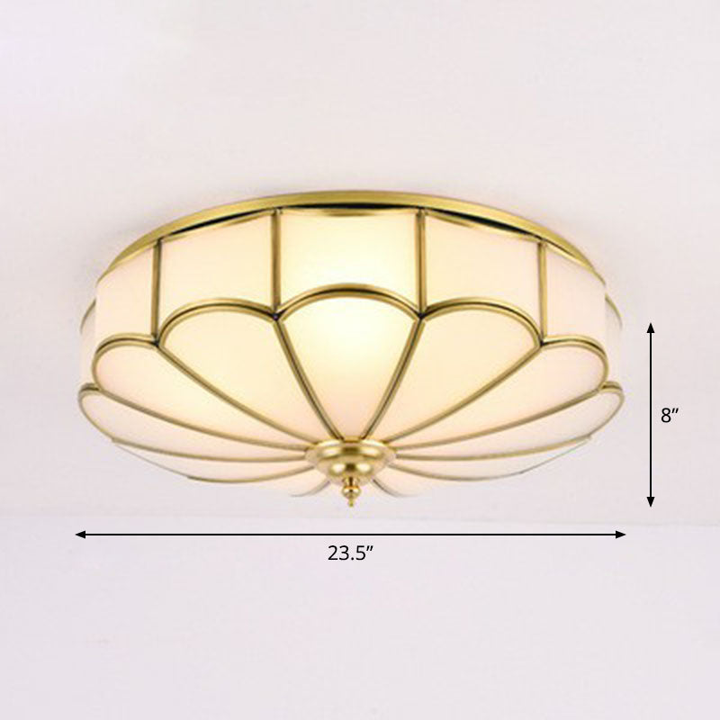 Scalloped Flush Ceiling Light Minimalistic White Glass Flush Mount Lighting Fixture