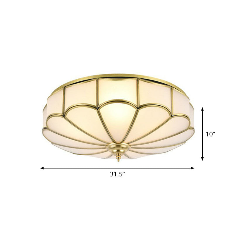 Scalloped Flush Ceiling Light Minimalistic White Glass Flush Mount Lighting Fixture