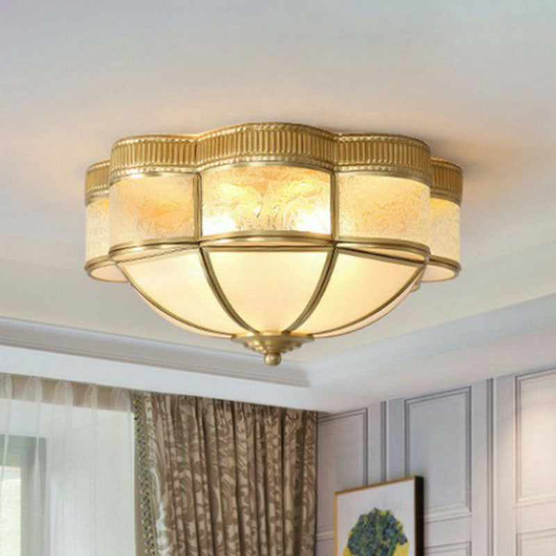 Dome Flushmount Lighting Traditional Brass Frost Glass Flush Mount Ceiling Fixture with Scalloped Edge