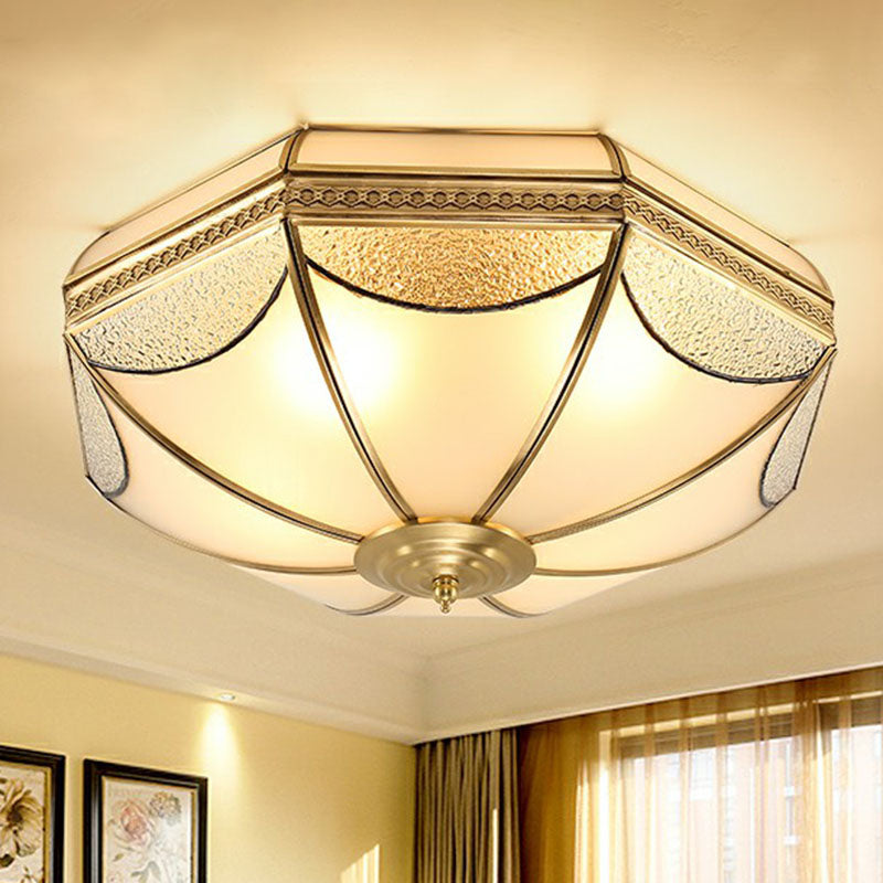 Dome Shaped Flush Mount Ceiling Light Simplicity Brass Finish Water and Frost Glass Flushmount