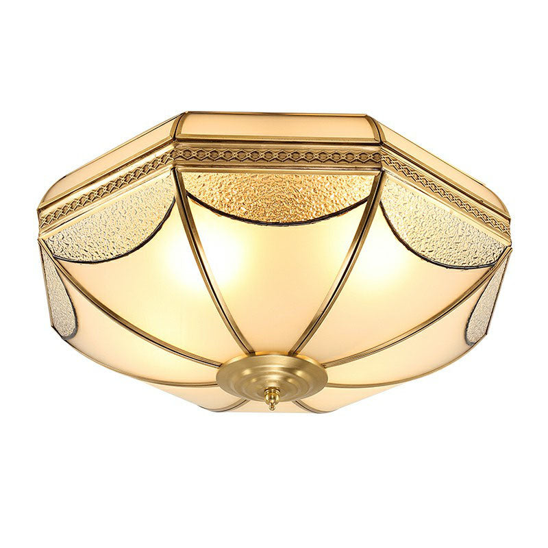 Dome Shaped Flush Mount Ceiling Light Simplicity Brass Finish Water and Frost Glass Flushmount