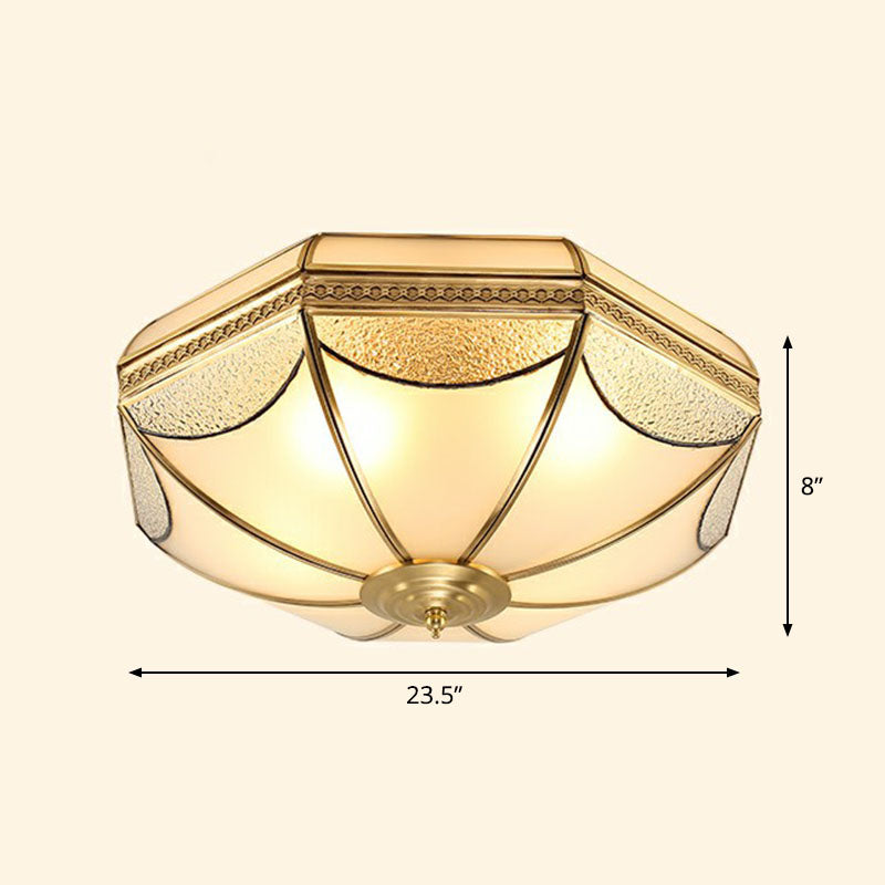 Dome Shaped Flush Mount Ceiling Light Simplicity Brass Finish Water and Frost Glass Flushmount