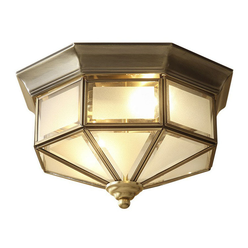 Cap Shaped Frosted Glass Ceiling Fixture Minimalist 2-Bulb Corridor Flush Mounted Light in Brass