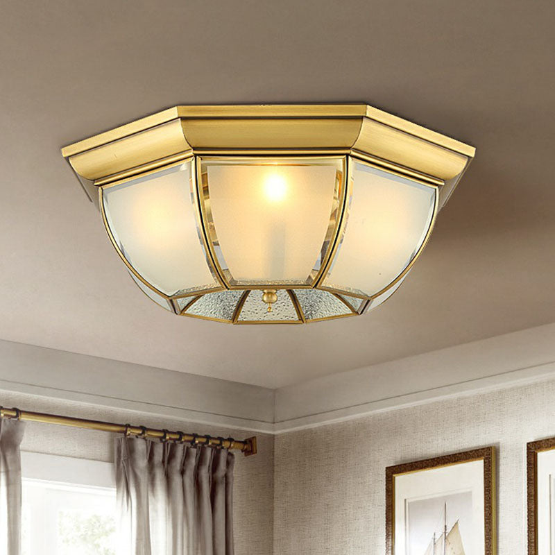 Minimalist Bowl Shaped Flushmount Light Frosted Glass Pane Ceiling Flush Light in Brass