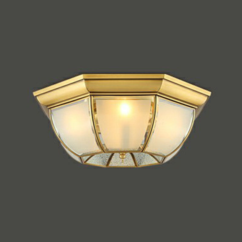 Minimalist Bowl Shaped Flushmount Light Frosted Glass Pane Ceiling Flush Light in Brass