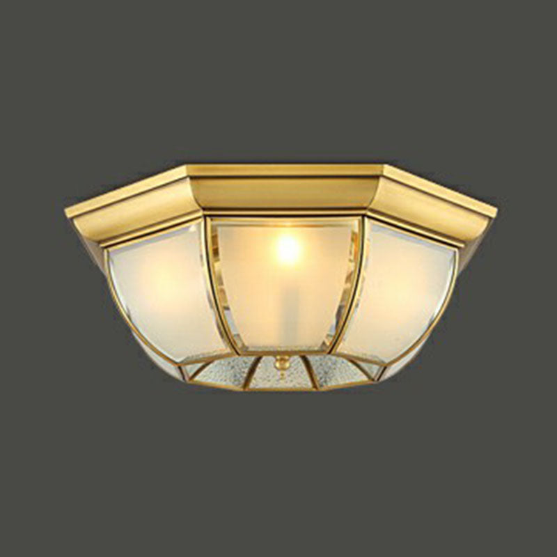 Minimalist Bowl Shaped Flushmount Light Frosted Glass Pane Ceiling Flush Light in Brass