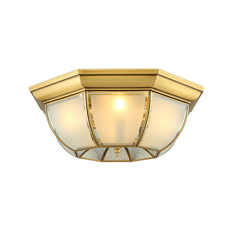 Minimalist Bowl Shaped Flushmount Light Frosted Glass Pane Ceiling Flush Light in Brass