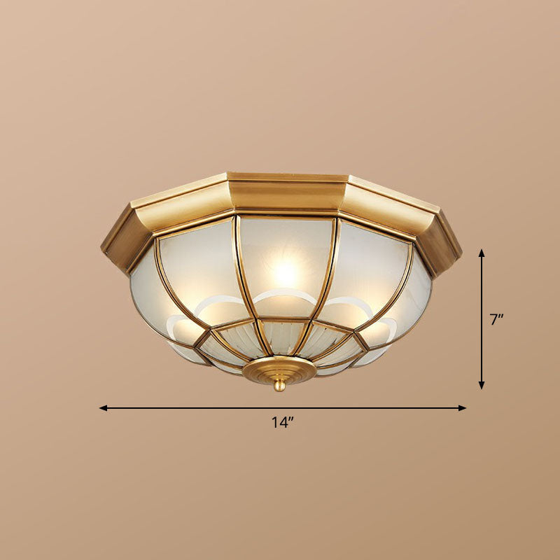 Frost Glass Dome Flush Mounted Lamp Classic Bedroom Flush Mount Ceiling Lighting Fixture in Brass