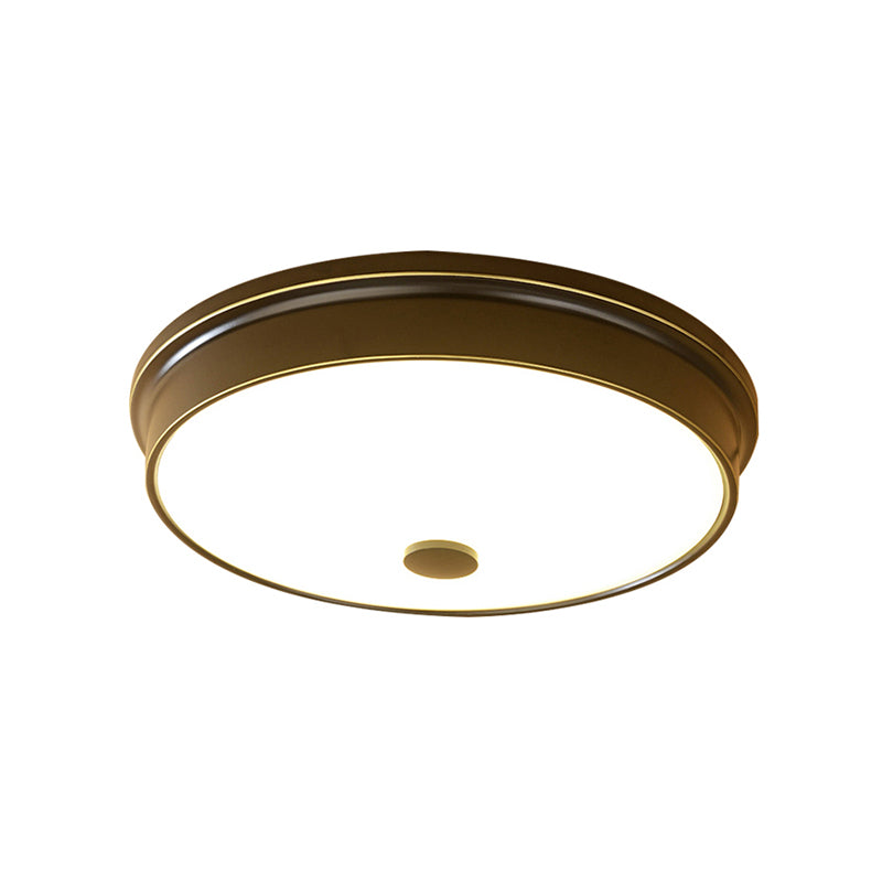 Round White Glass Flush Fixture Traditional LED Bedroom Ceiling Lighting in Black/Gold, 11"/12.5"/16" W