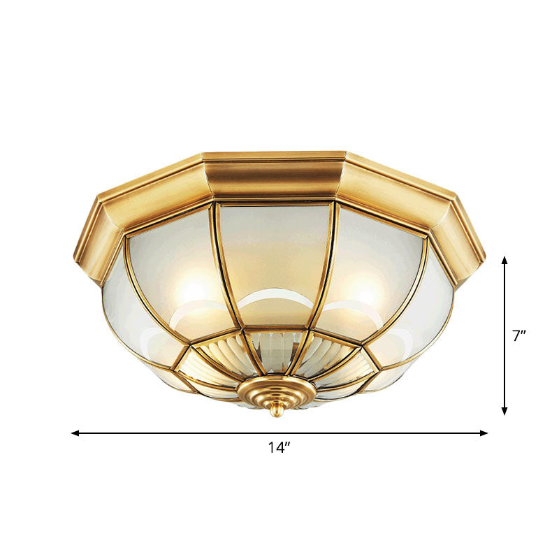 Brass Domed Flushmount Lighting Minimalist Opaque Glass Dining Room Flush Ceiling Light