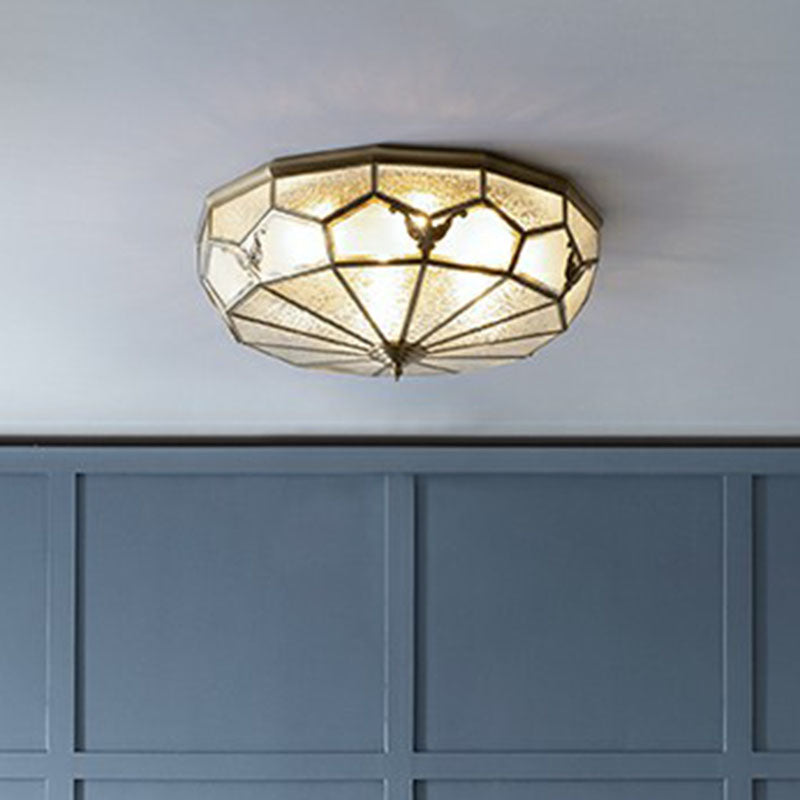 Frosted Glass Flush-Mount Light Vintage Brass Round Bedroom Ceiling Light Fixture