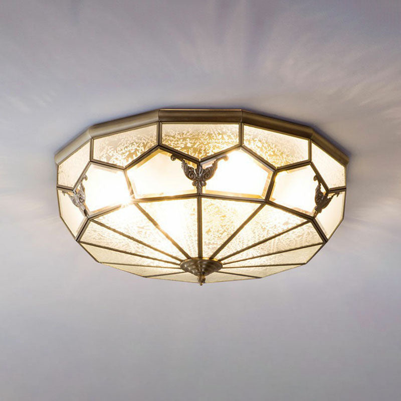 Frosted Glass Flush-Mount Light Vintage Brass Round Bedroom Ceiling Light Fixture