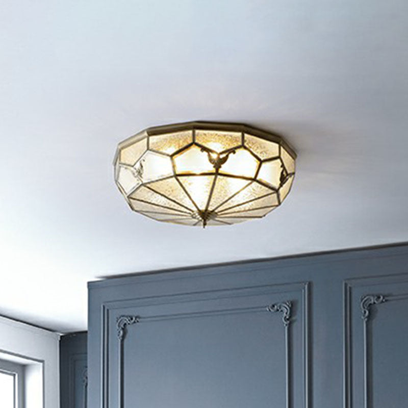 Frosted Glass Flush-Mount Light Vintage Brass Round Bedroom Ceiling Light Fixture