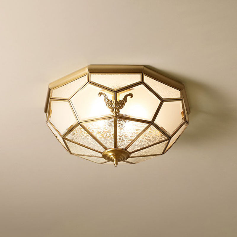 Frosted Glass Flush-Mount Light Vintage Brass Round Bedroom Ceiling Light Fixture
