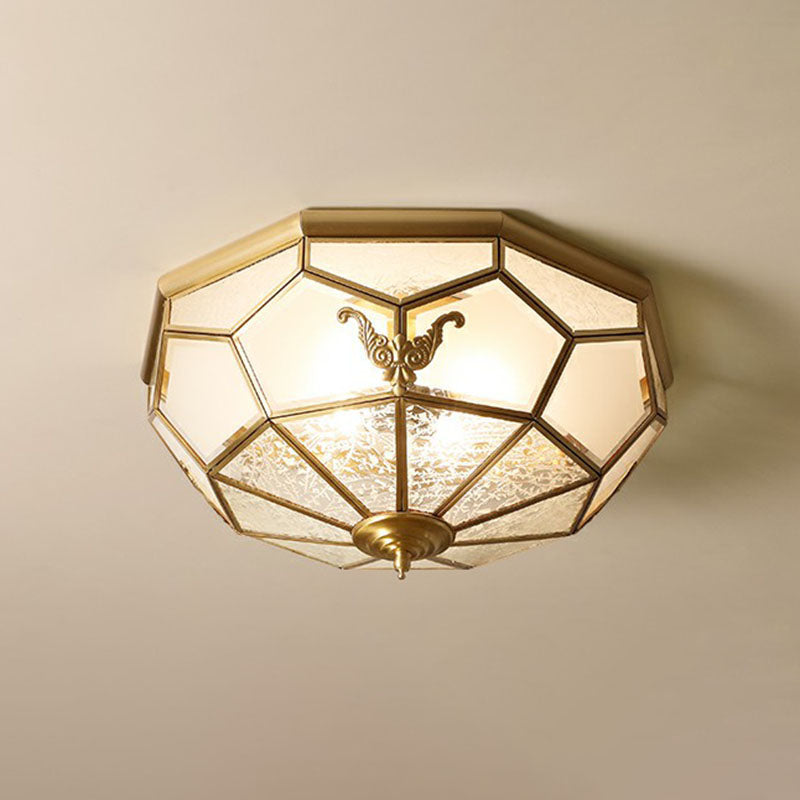 Frosted Glass Flush-Mount Light Vintage Brass Round Bedroom Ceiling Light Fixture