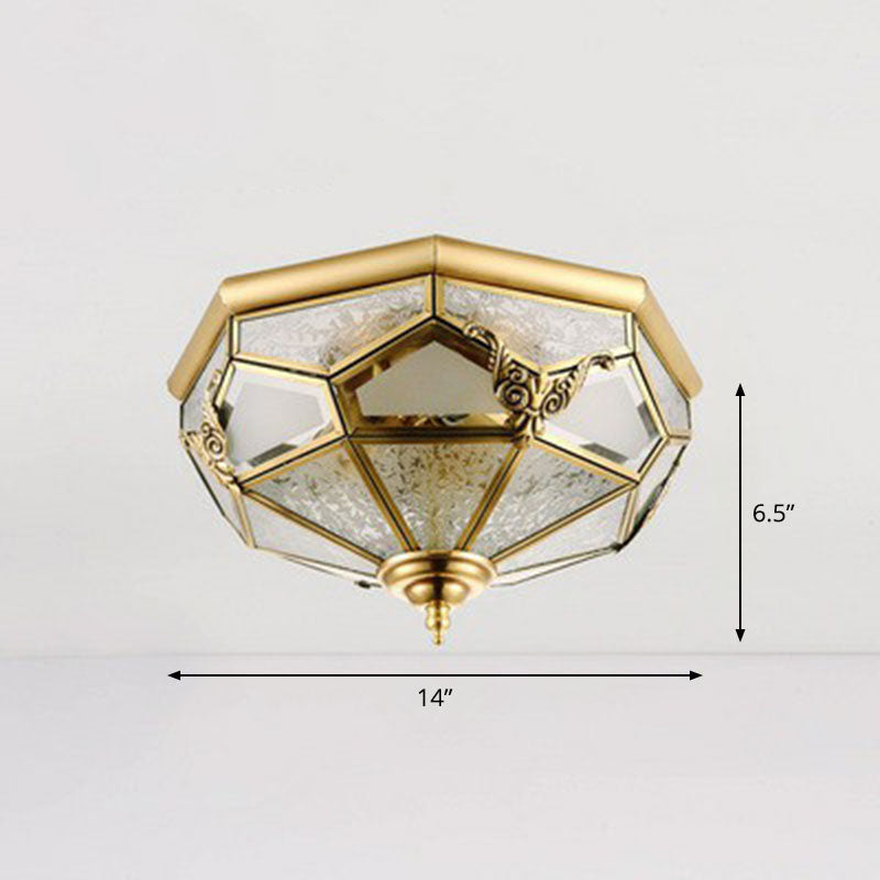 Antique légère à cheval Antique Dining Room Ceiling Lamp with Polygon Semi-Opaque Shade in Brass