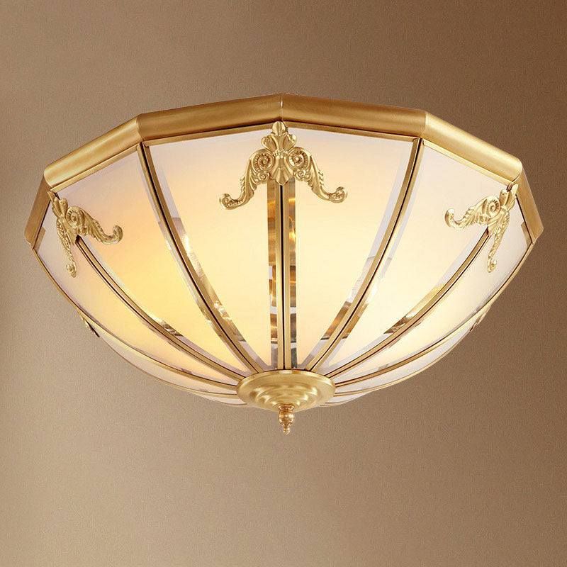 3 Lumières Cébullition hémisphérique Fixture coloniale Style Colonial Brass Frosted White Glass Flush Mount Lamp