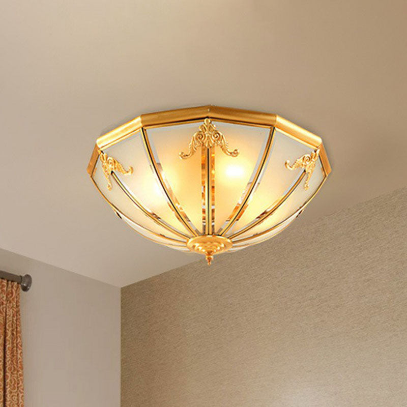 3 Lumières Cébullition hémisphérique Fixture coloniale Style Colonial Brass Frosted White Glass Flush Mount Lamp