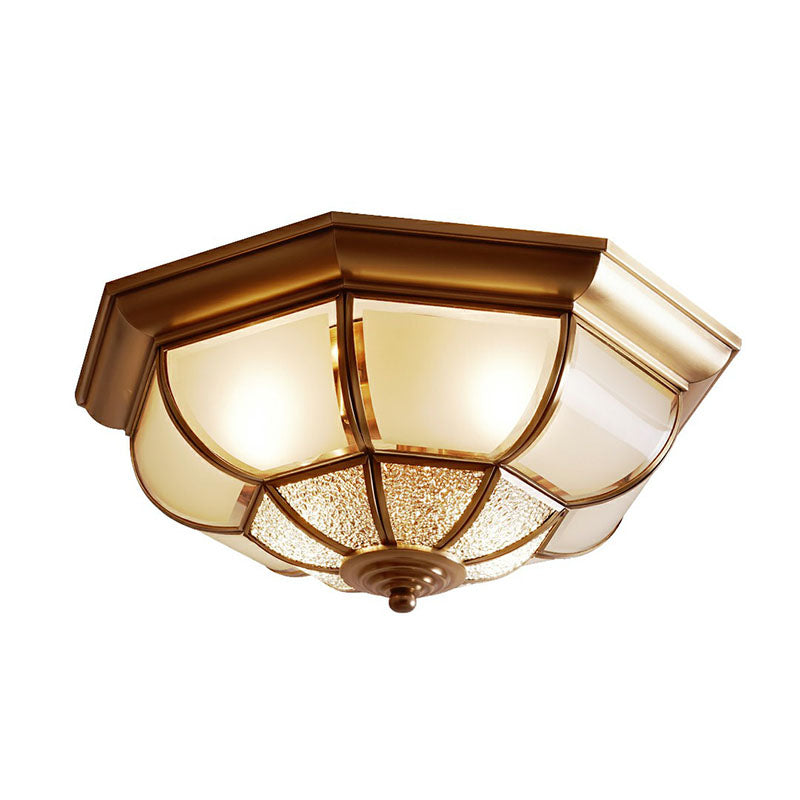 Bronze Finish Octagon Ceiling Lamp Traditional Frosted Glass Kitchen Flush Light Fixture