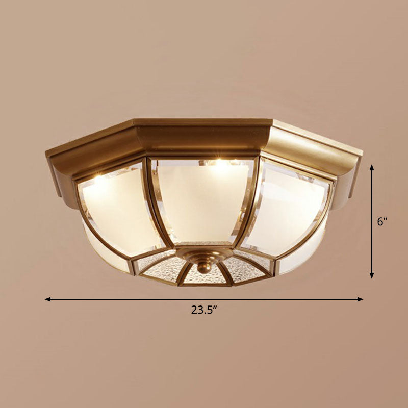 Plafonnier octogonal finition Bronze, luminaire traditionnel en verre givré pour cuisine