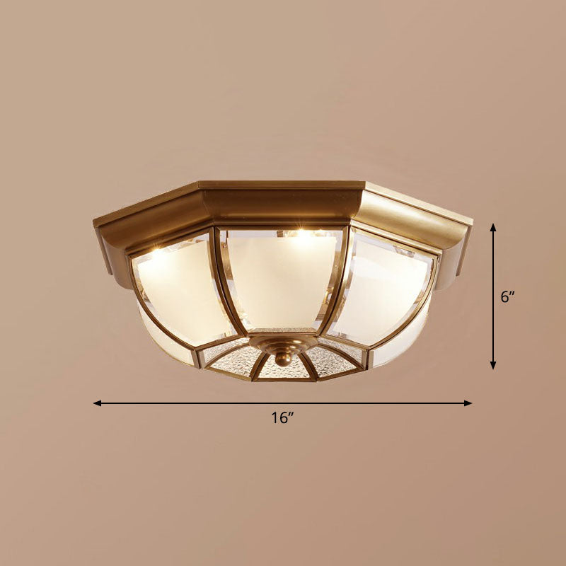 Plafonnier octogonal finition Bronze, luminaire traditionnel en verre givré pour cuisine