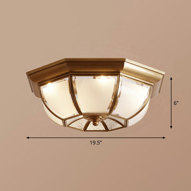 Plafonnier octogonal finition Bronze, luminaire traditionnel en verre givré pour cuisine