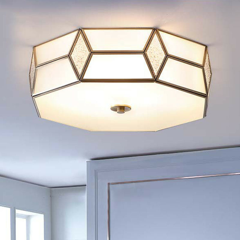 Geometric Ceiling Mounted Fixture Minimalistic Brass Frost Glass Flush Mount Light for Bedroom