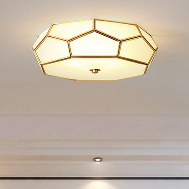 Brass Football Design Ceiling Light Minimalist White Glass Brass Finish Flush Light Fixture