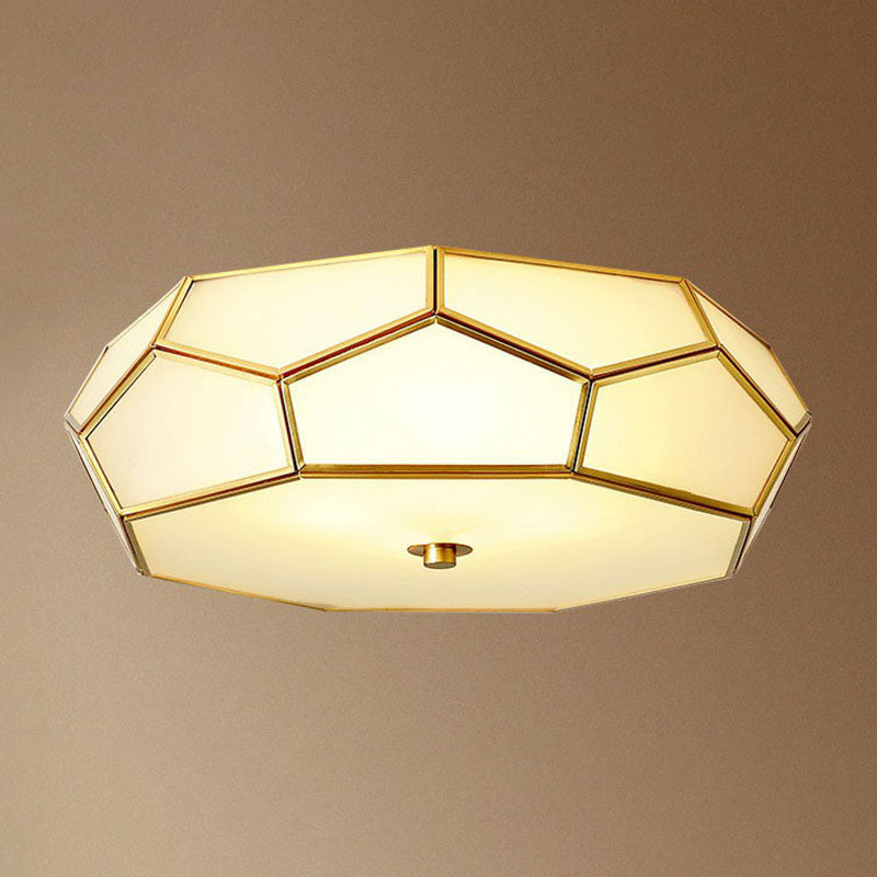 Brass Football Design Ceiling Light Minimalist White Glass Brass Finish Flush Light Fixture